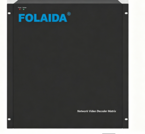 FOLAIDA network video decoder matrix rack-mount device with blue logo in the top-left corner and status LEDs nearby.